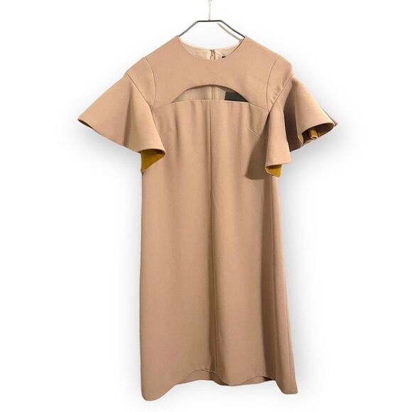 Peggy Hartanto Dress Mod Exaggerated Ruffled Sleeves Babydoll Dress Tan Size 2 - Picture 2 of 15